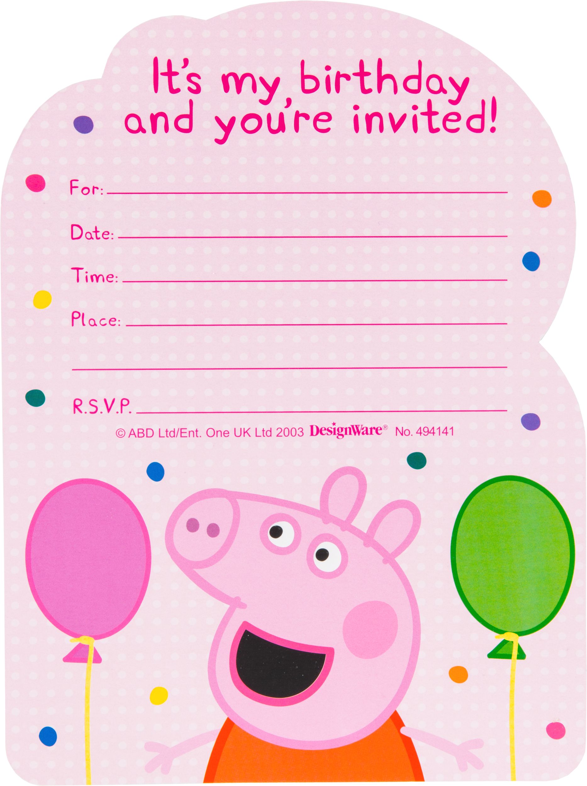 Premium Glitter Peppa Pig Invitations, 8-pk Front_Flat