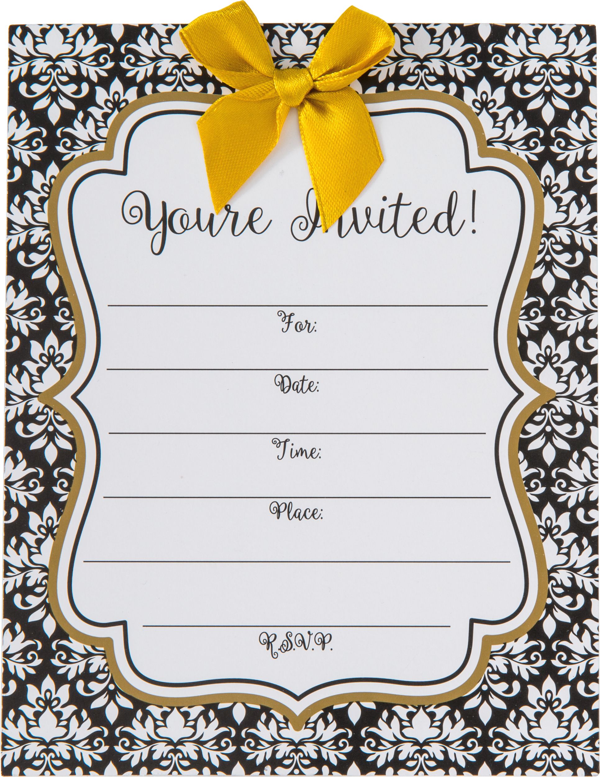 Black White Damask Invitations, 8-pk Front_Flat
