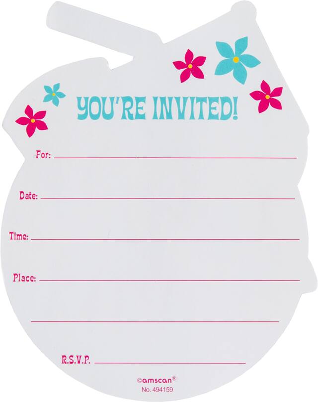 Glitter Coconut Cup Luau Invitations, 8-pk Front_Flat
