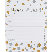 Invitations métalliques à carreaux noir, or et argent, paq. 8 Front_Flat