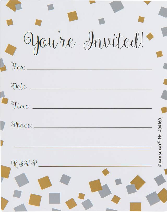 Metallic Black Gold  Silver Squares Invitations, 8-pk Front_Flat