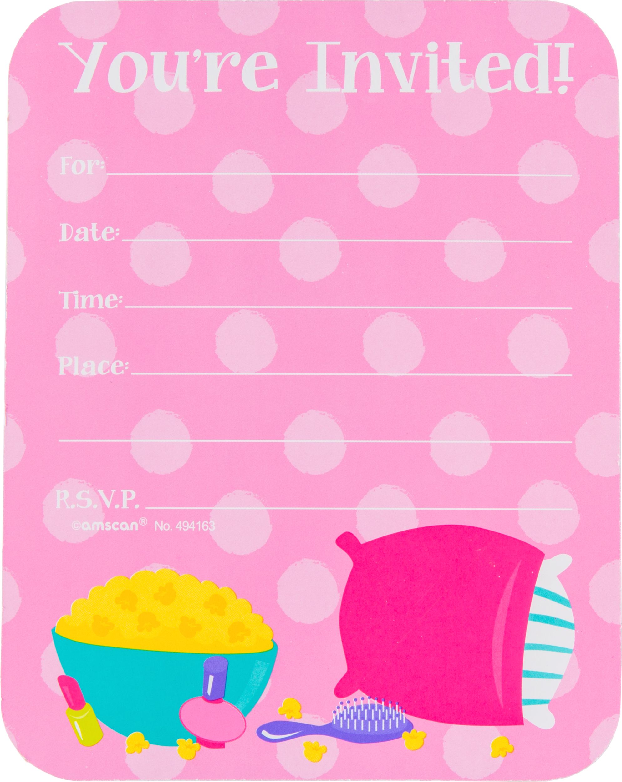 Invitations coulissantes Fête pyjama de qualité supérieure, paq. 8 Front_Flat