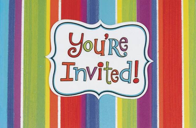 Invitations Célébrations rayées, paq. 50 Front_Flat