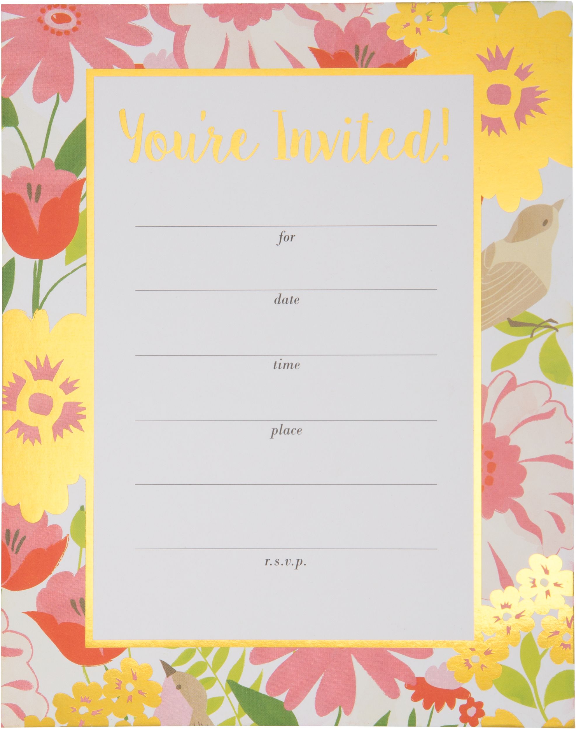 Metallic Chic Floral Invitations, 20-pk Front_Flat