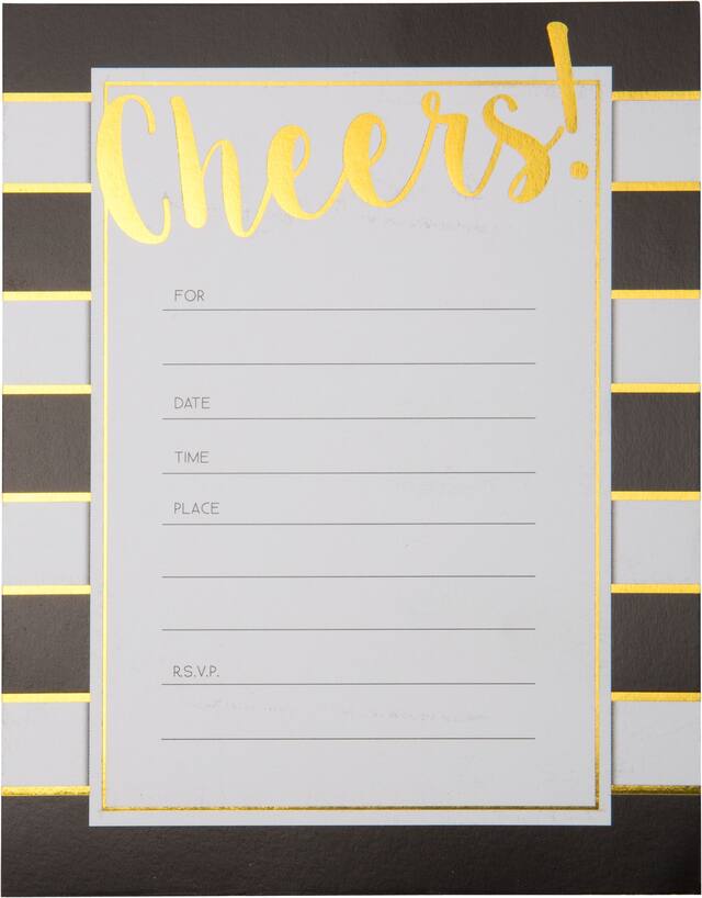 Metallic Black & White Striped Cheers Invitations, 20-pk Front_Flat