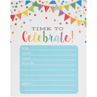 Invitations scintillantes à fanions arc-en-ciel, paq. 20 Front_Flat