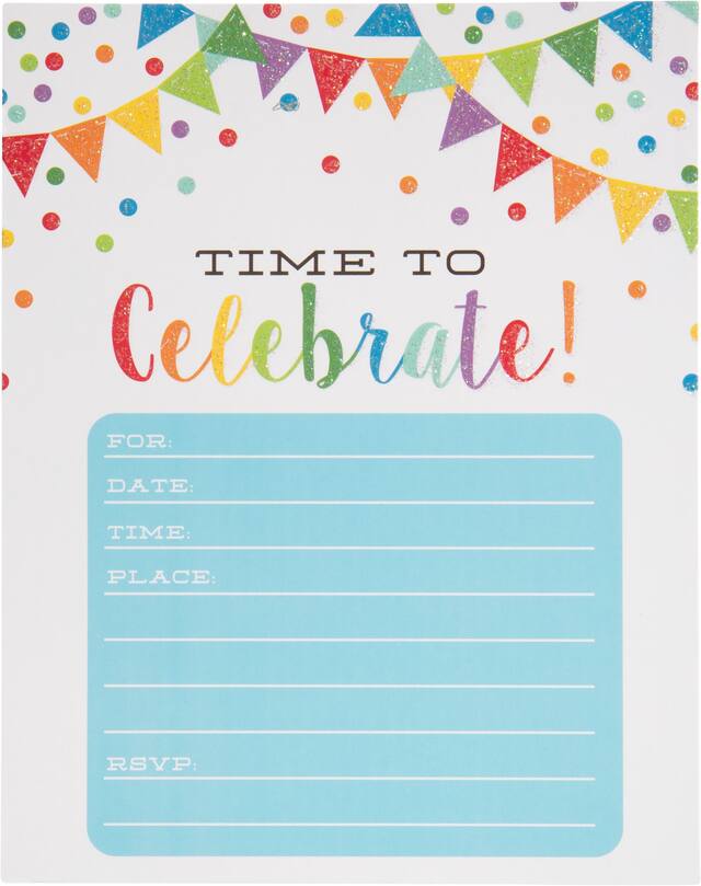 Invitations scintillantes à fanions arc-en-ciel, paq. 20 Front_Flat