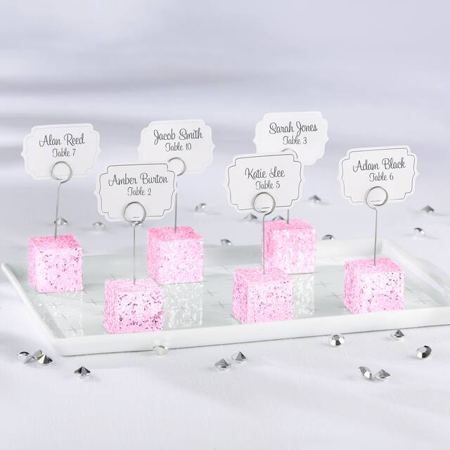 Marque-place cube avec paillettes roses Front_Angled_Right