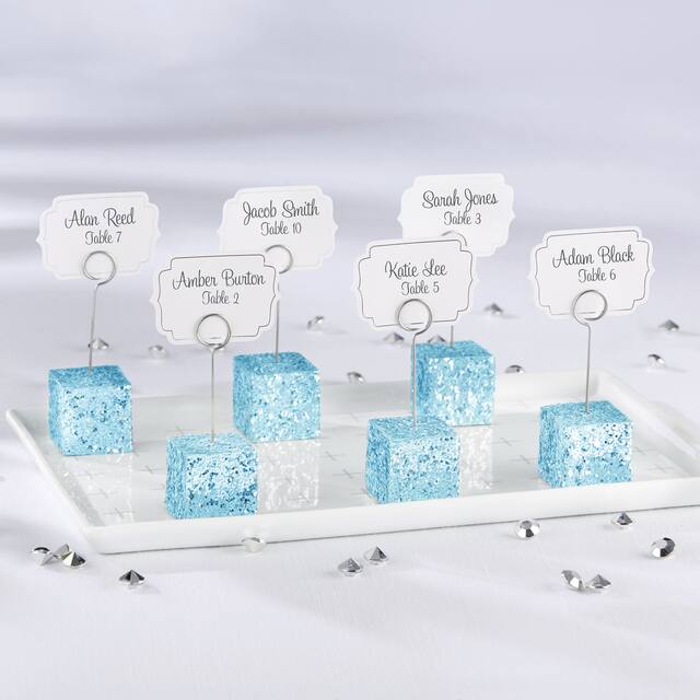 Marque-place cube avec paillettes bleues Front_Angled_Right