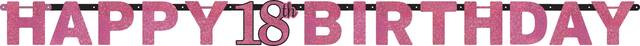 Banderole scintillante iridescente rose de célébration du 18e&nbsp;anniversaire Front_Flat