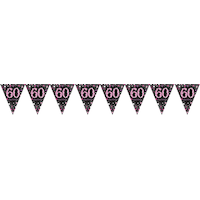Sparkling Celebration Pink Prismatic 60th Birthday Pennant Banner Front_Flat