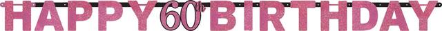 Banderole scintillante iridescente rose de célébration du 60e&nbsp;anniversaire Front_Flat