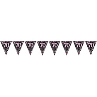 Sparkling Celebration Pink Prismatic 70th Birthday Pennant Banner Front_Flat