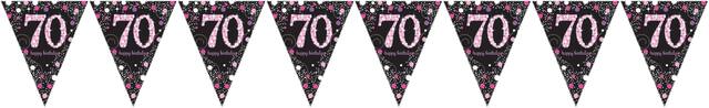 Sparkling Celebration Pink Prismatic 70th Birthday Pennant Banner Front_Flat
