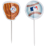 Major League Baseball MLB Rawlings Cupcake Decorating Kit with Baking Cups & Picks, White/Blue/Red, 2-in, 48-pk, for Sports Party Front_Flat