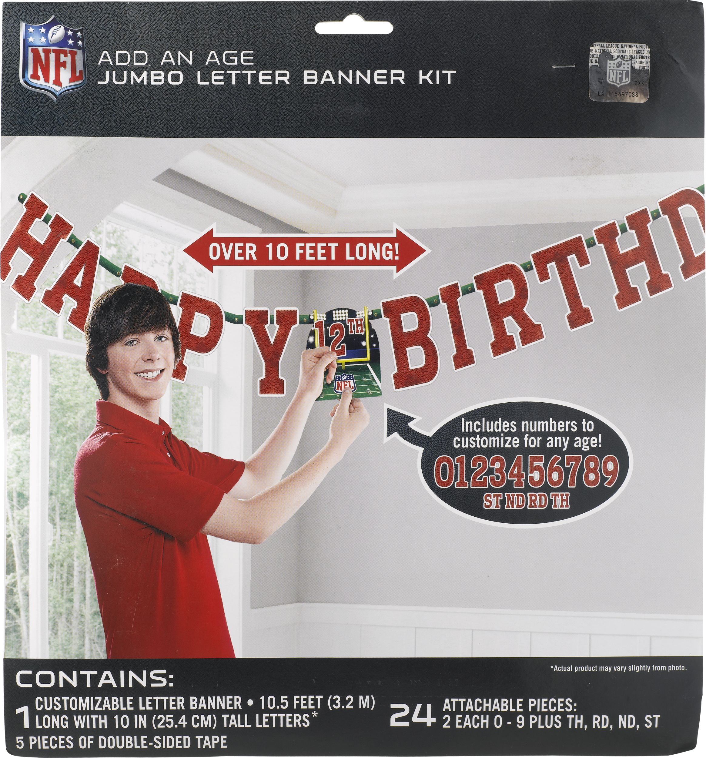 National Football League NFL "Happy Birthday" DIY Customizable Hanging Garland Banner Decoration, Brown, 2.7-ft, for Sports Party Front_Flat