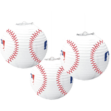 Major League Baseball MLB Baseball Paper Lantern Hanging Decorations, White/Red, 9.5-in, 3-pk, for Sports Party Front_Flat