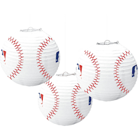 Major League Baseball MLB Baseball Paper Lantern Hanging Decorations, White/Red, 9.5-in, 3-pk, for Sports Party Front_Flat