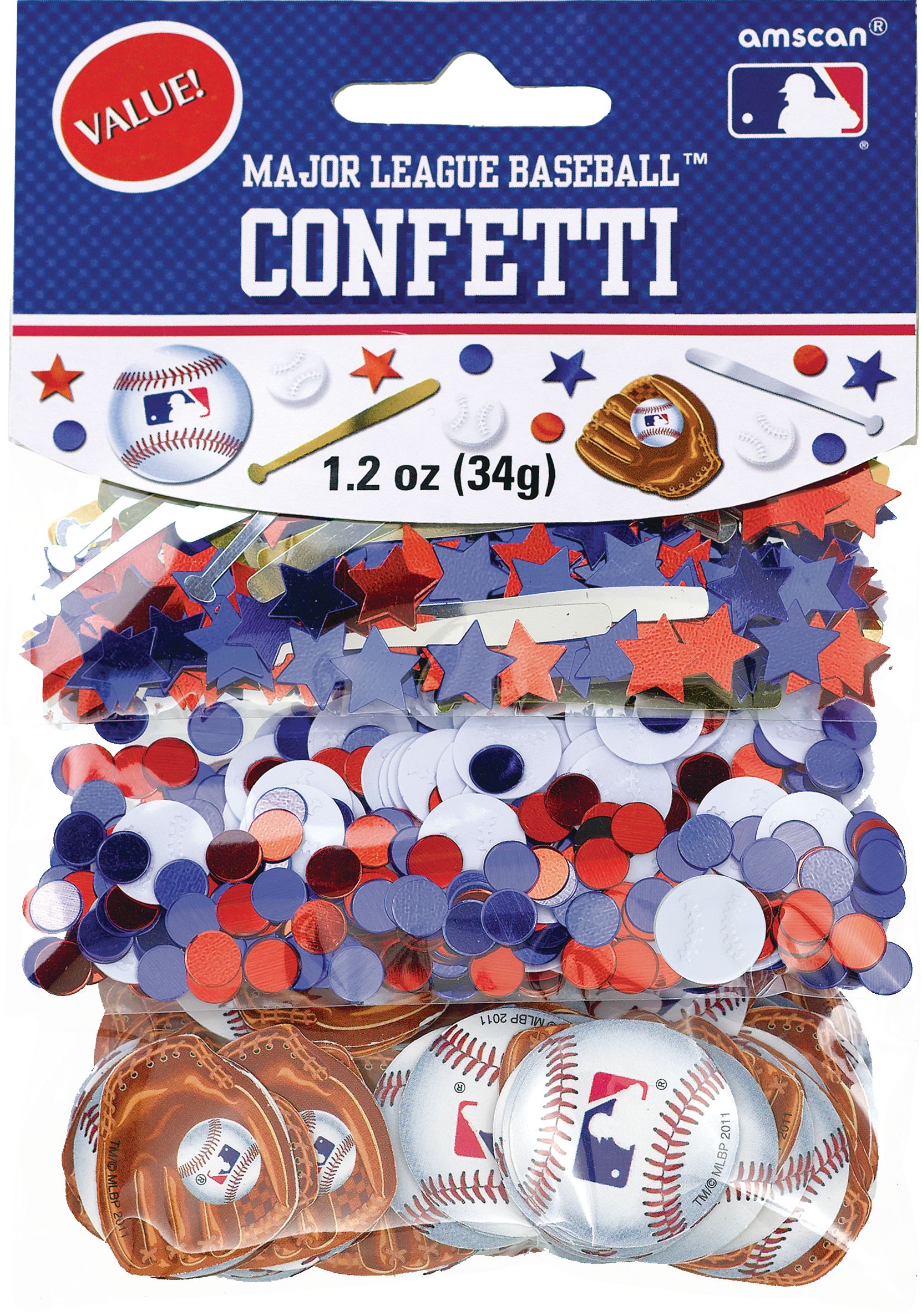 Major League Baseball MLB Baseball Glove Confetti Table Scatter Decoration, Brown/White, 1.2-oz, for Sports Party Front_Flat