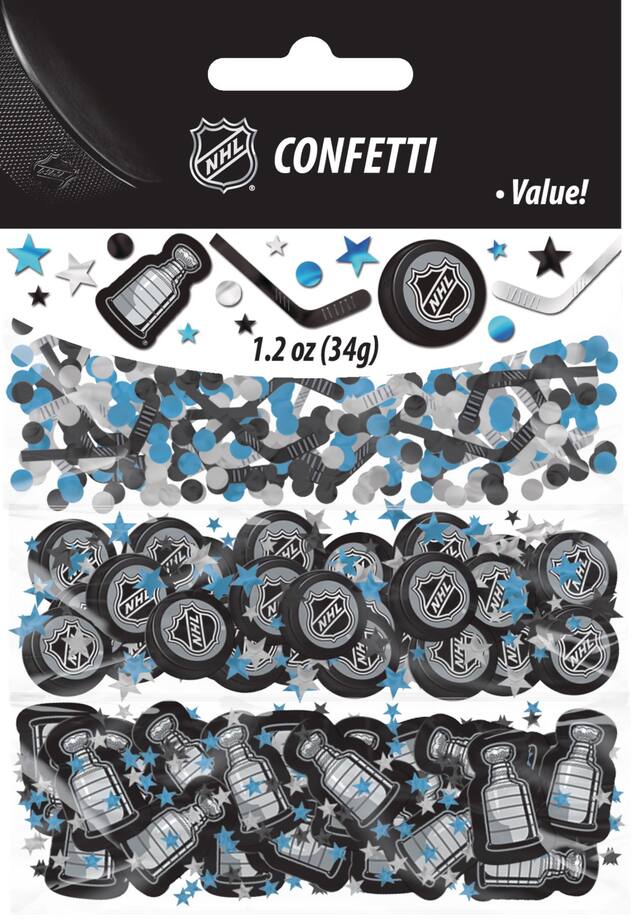 National Hockey League NHL Stanley Cup Confetti Table Scatter Decoration, Black/Silver/Blue, 1.2-oz, for Sports Party Front_Flat