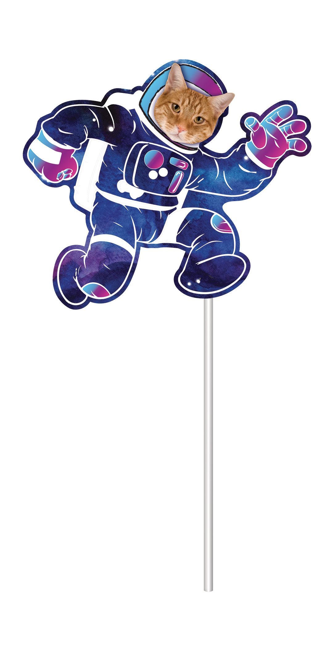 "Spaced Out" Cat Photo Booth Sign Props, Blue, 14-in, 13-pk, for Birthday Party Front_Flat
