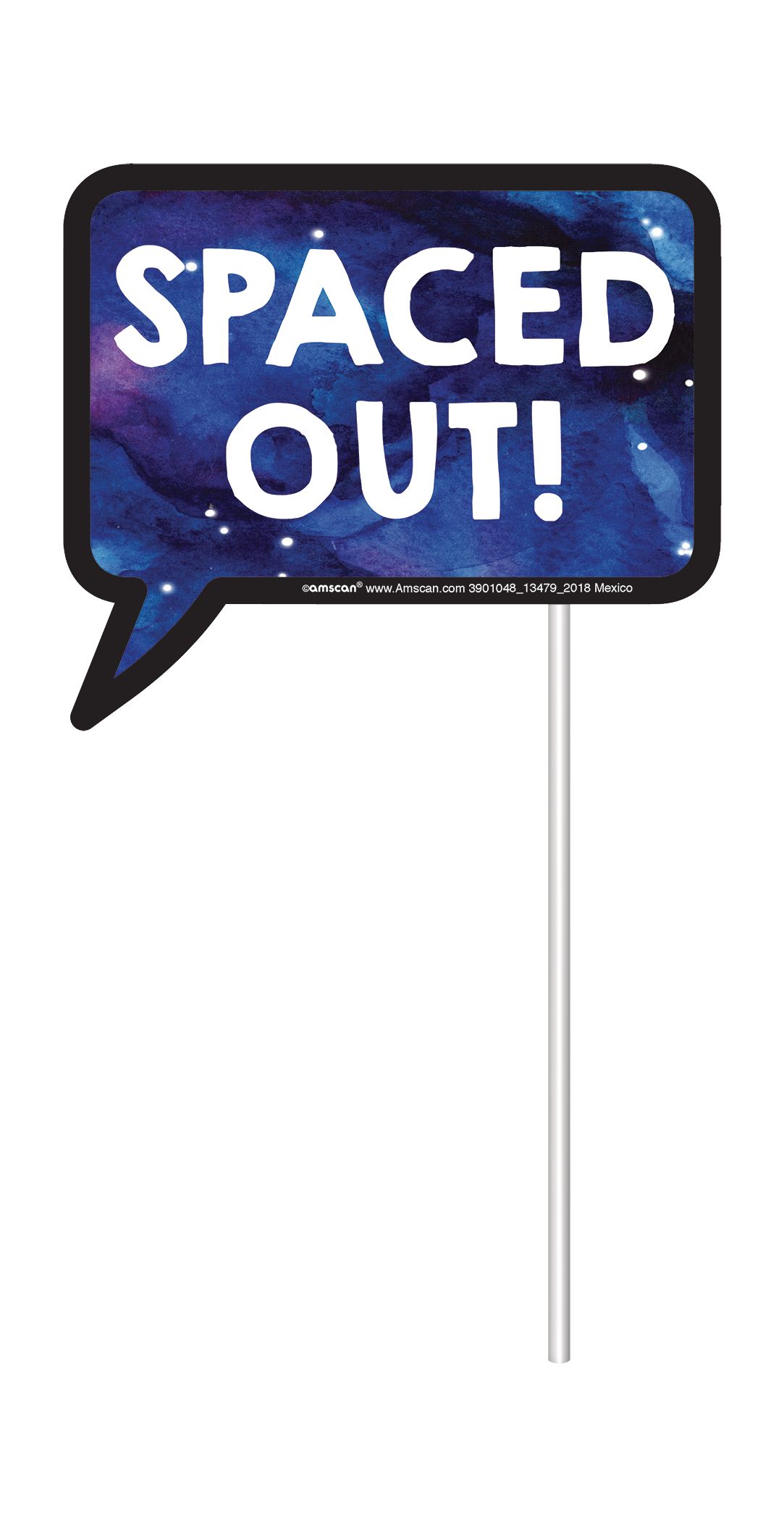 "Spaced Out" Cat Photo Booth Sign Props, Blue, 14-in, 13-pk, for Birthday Party Front_Flat