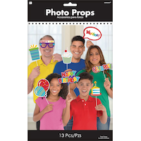 "Celebrate" Photo Booth Sign Props, Multi-Coloured, 14-in, 13-pk, for Birthday Party Front_Flat