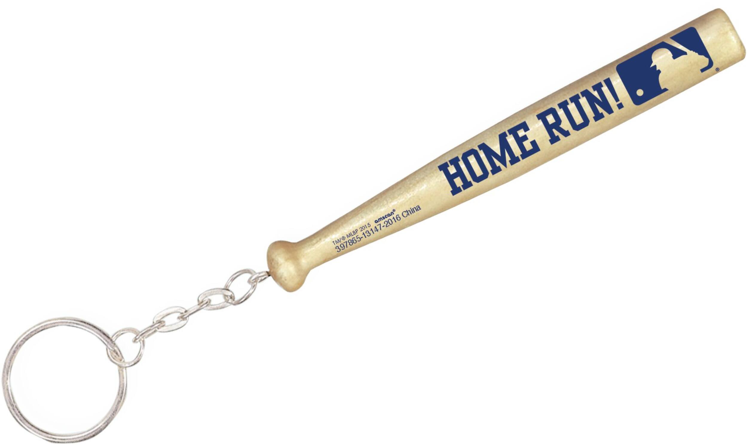 Major League Baseball MLB "Home Run" Baseball Bat Keychains, Tan, 6-pk, for Birthday/Sports/Party Favour Overhead_Flat
