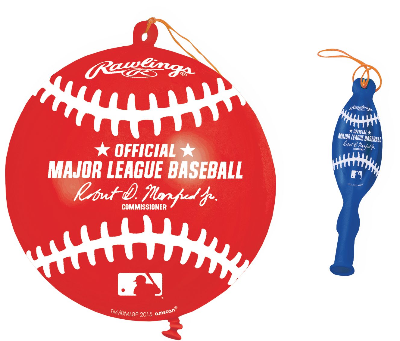 Major League Baseball MLB Rawlings Round Punch Balloons, Red/Blue, 12-in, 16-pk, for Sports Party Overhead_Flat