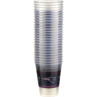National Football League NFL New England Patriots Plastic Reusable Cups, Clear/Blue, 16-oz, 25-pk, for Sports Party Front_Flat