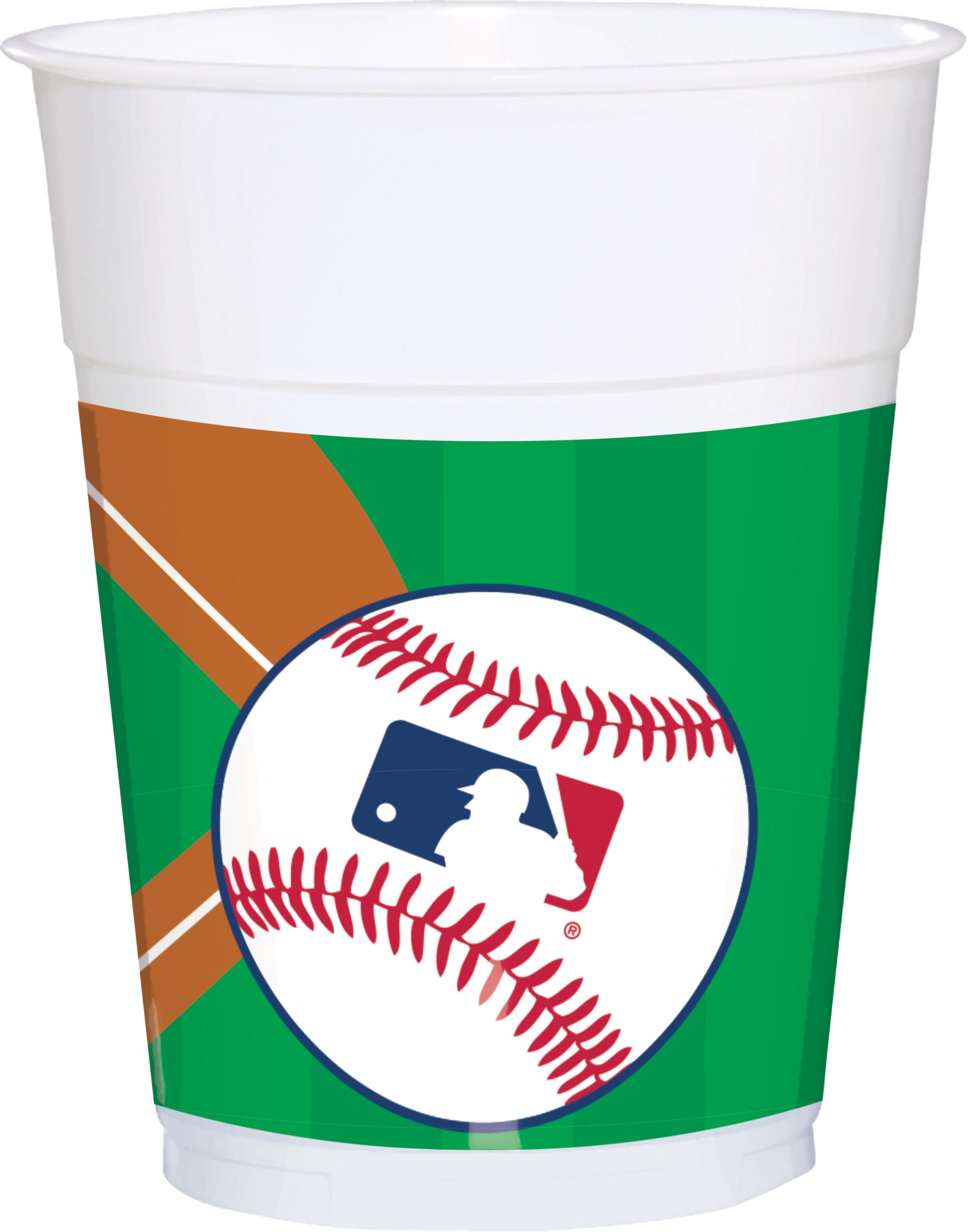 Major League Baseball MLB Rawlings Plastic Reusable Cups, White/Green, 14-oz, 25-pk, for Sports Party Side_Right