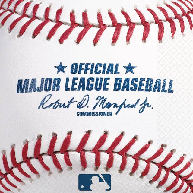 Major League Baseball MLB Rawlings Square Paper Disposable Beverage Napkins, White/Red/Blue, 5-in, 16-pk, 2-ply, for Sports Party Overhead_Flat