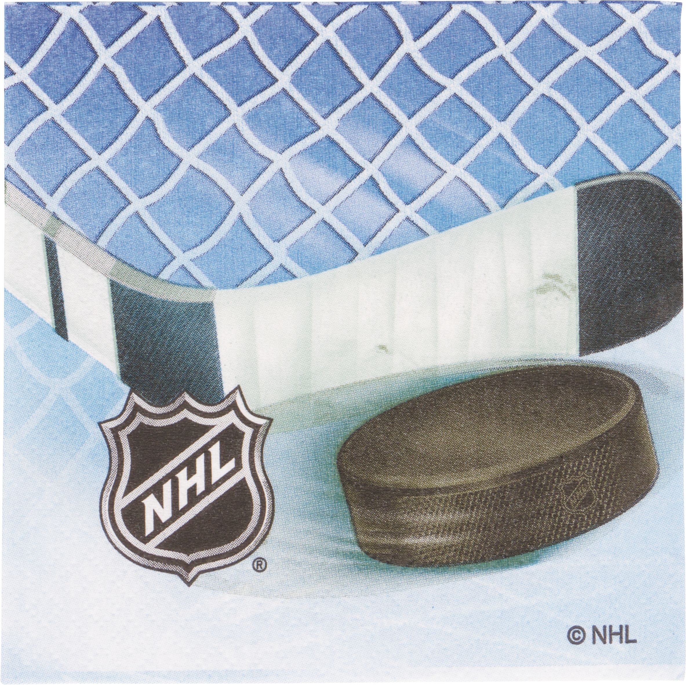 National Hockey League NHL Square Paper Disposable Beverage Napkins, Blue/White, 5-in, 16-pk, 2-ply, for Sports Party Front_Flat