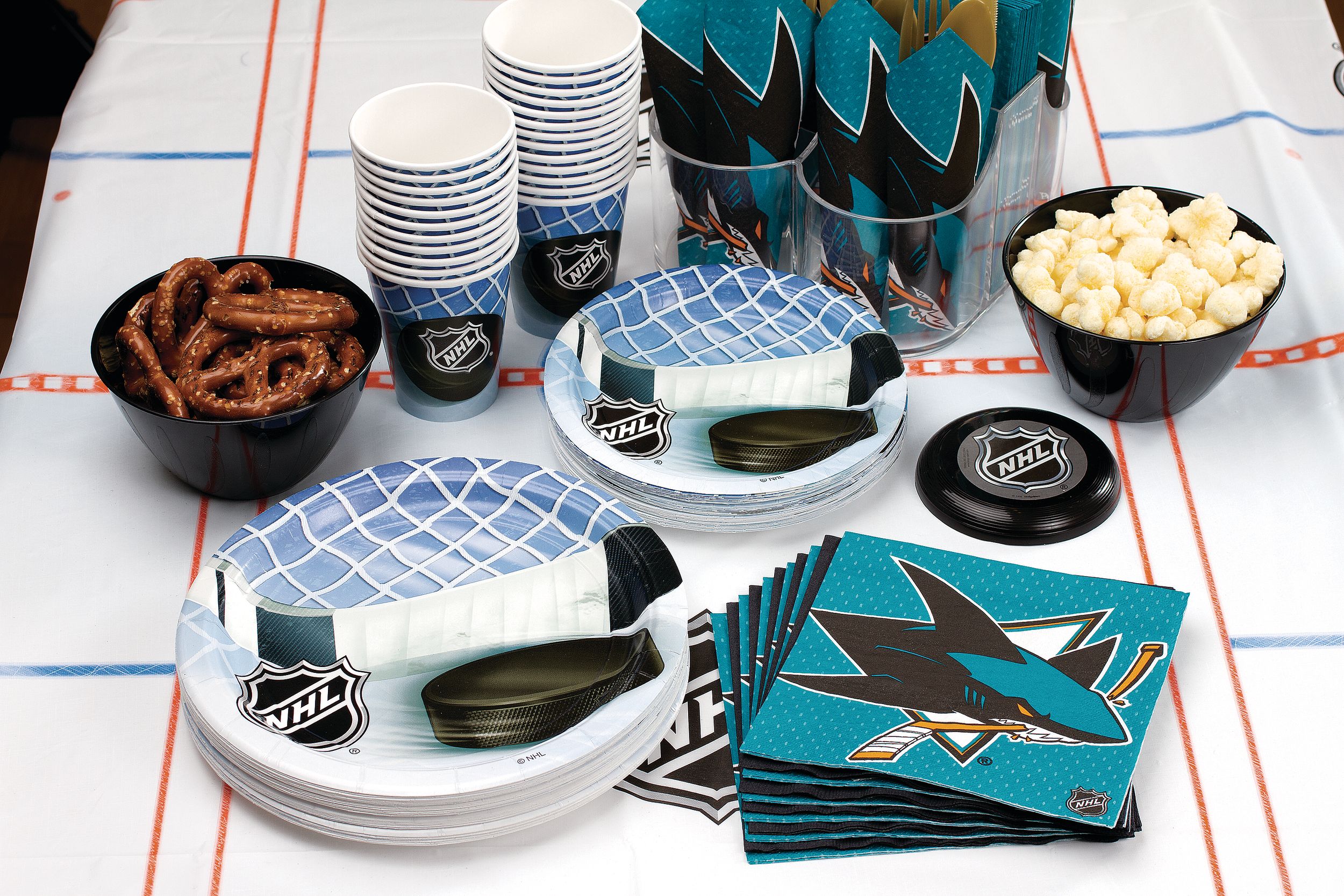 National Hockey League NHL San Jose Sharks Square Paper Disposable Lunch Napkins, Blue, 6.5-in, 16-pk, 2-ply, for Sports Party Composite_or_Mixed