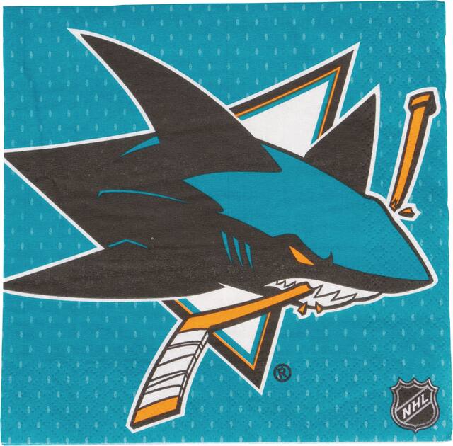 National Hockey League NHL San Jose Sharks Square Paper Disposable Lunch Napkins, Blue, 6.5-in, 16-pk, 2-ply, for Sports Party Front_Flat