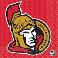 National Hockey League NHL Ottawa Senators Square Paper Disposable Lunch Napkins, Red/Gold, 6.5-in, 16-pk, 2-ply, for Sports Party Front_Flat