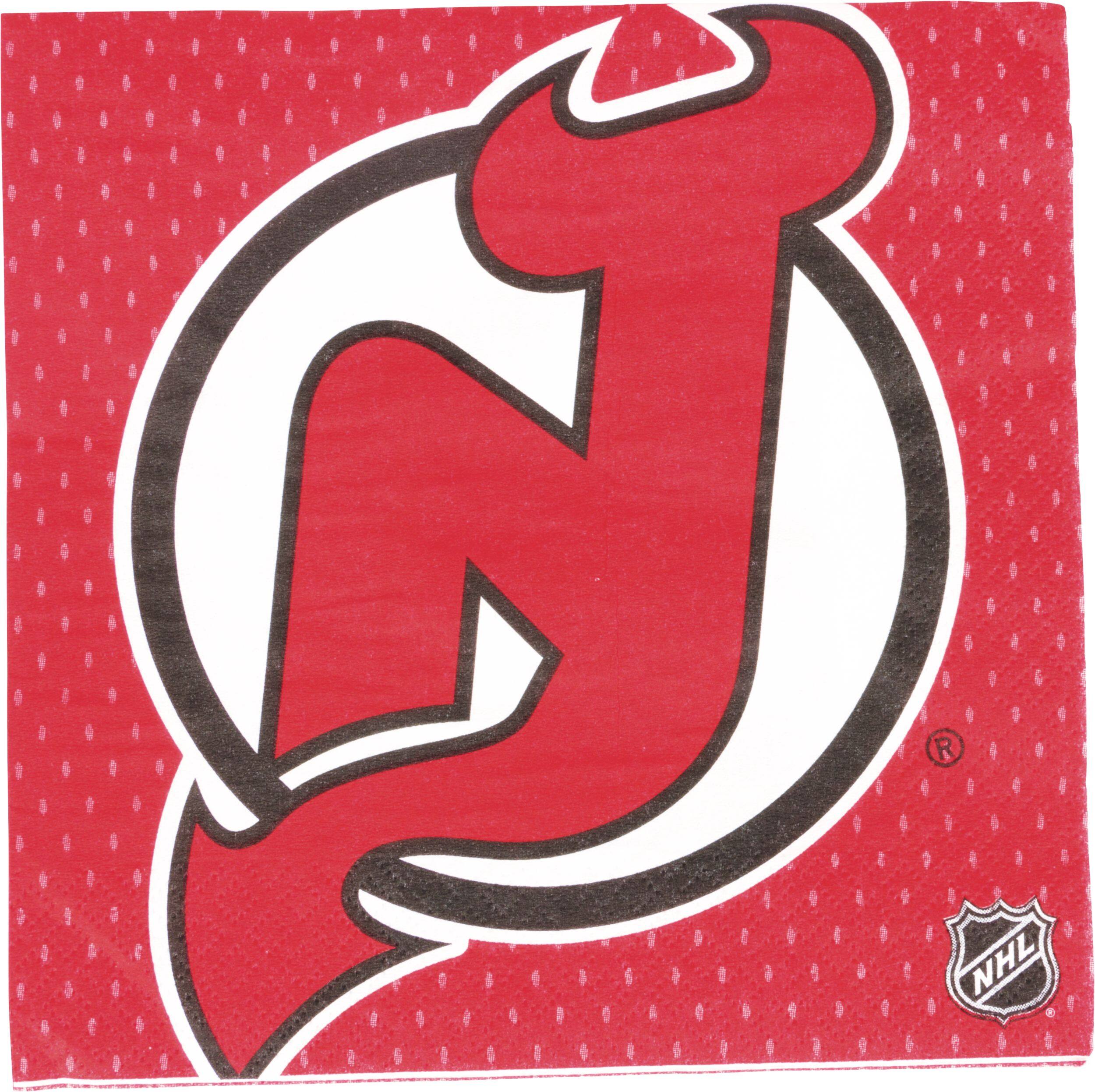 National Hockey League NHL New Jersey Devils Square Paper Disposable Lunch Napkins, Red, 6.5-in, 16-pk, 2-ply, for Sports Party Front_Flat