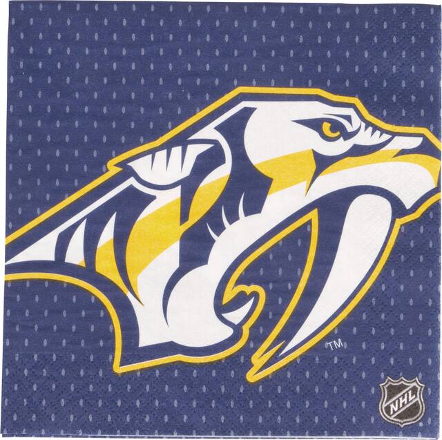 National Hockey League NHL Nashville Predators Square Paper Disposable Lunch Napkins, Blue, 6.5-in, 16-pk, 2-ply, for Sports Party Overhead_Flat