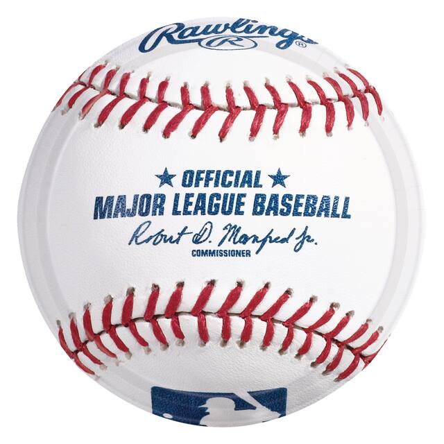 Major League Baseball MLB Rawlings Round Paper Disposable Lunch Plates, White/Red/Blue, 9-in,8-pk, for Sports Party Overhead_Flat
