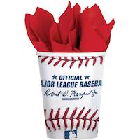 Major League Baseball MLB Rawlings Plastic Reusable Cups, White/Red/Blue, 16-oz, 8-pk, for Sports Party Front_Flat