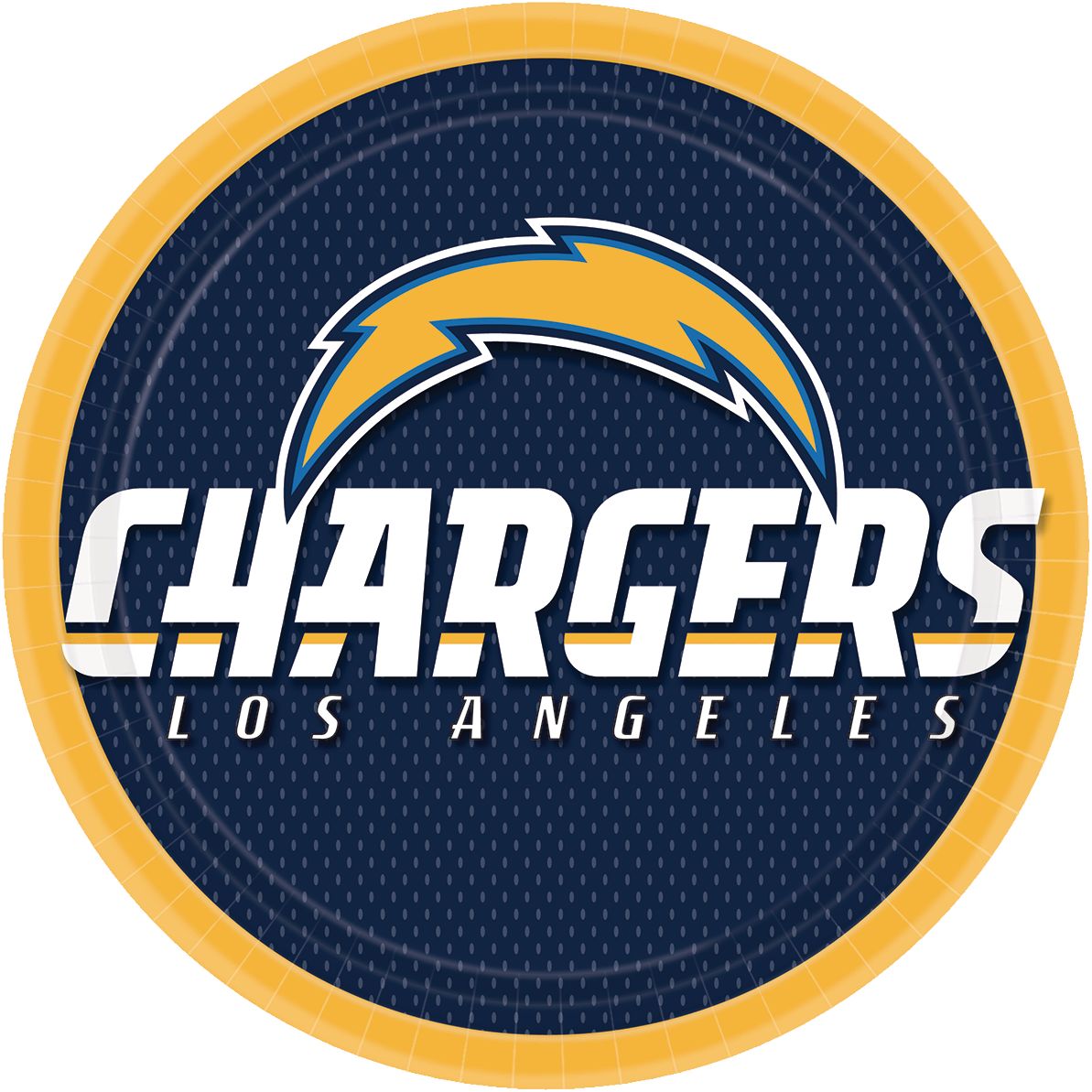 Los Angeles Chargers Round Paper Disposable Lunch Plates, Yellow/Blue, 9-in,18-pk, for Sports Party Overhead_Flat