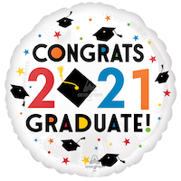 Ballon de remise des diplômes « Congrats 2021 Graduate » en aluminium, gonflage à l’hélium inclus Front_Flat