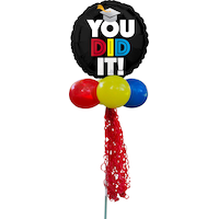 "You Did It" Graduation Balloon Yard Sign, Black/Red/Yellow/Blue Front_Flat