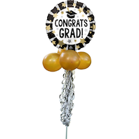 Écriteau de jardin «&nbsp;Congrats Grad&nbsp;» pour remise des diplômes, noir/doré/blanc Front_Flat