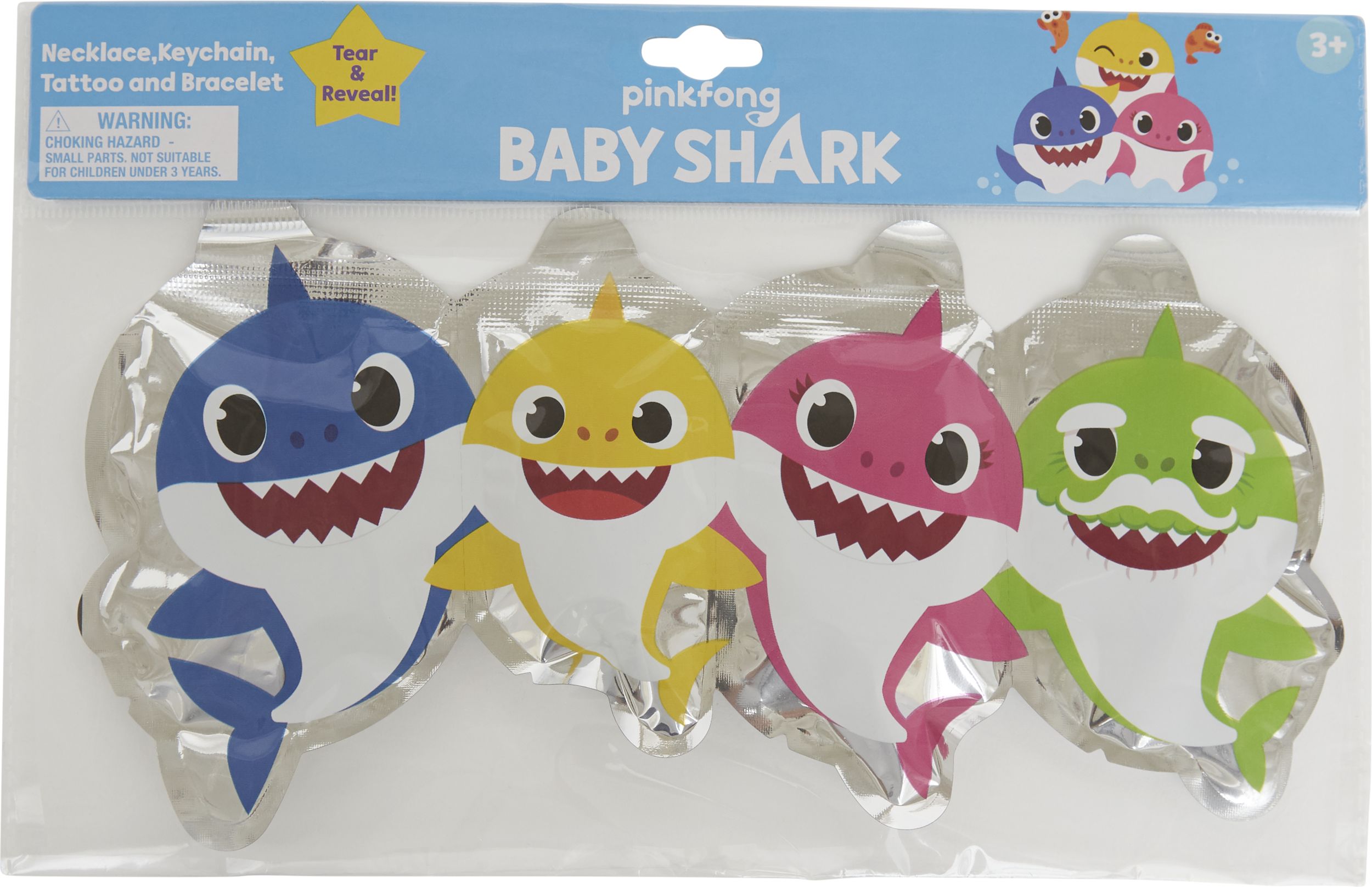Baby Shark Mystery Foil Party Favours, Blue/Yellow/Pink, 4-pk, for Birthday/Party Favour Front_Flat