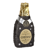 "Cheers" Champagne Bottle Pinata Hanging Decoration, Black/Gold, 27-in, Holds 2lb of Pinata Filler, for New Year's Eve/Anniversary Parties Front_Angled_Right