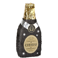 "Cheers" Champagne Bottle Pinata Hanging Decoration, Black/Gold, 27-in, Holds 2lb of Pinata Filler, for New Year's Eve/Anniversary Parties Front_Angled_Right