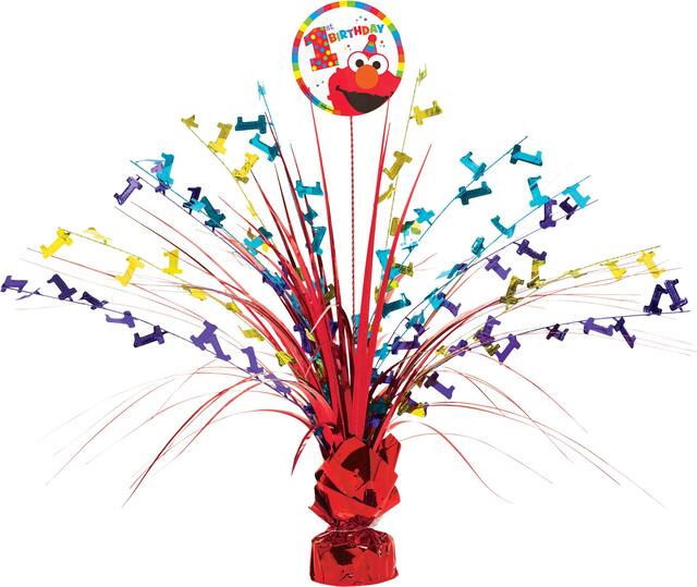 Sesame Street Elmo 1st Birthday Party Spray Table Centrepiece, 18-in Front_Flat
