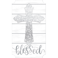 "Blessed" Hanging Sign Decoration, Silver, 14.5-in, for First Communion/Religious Party Front_Flat