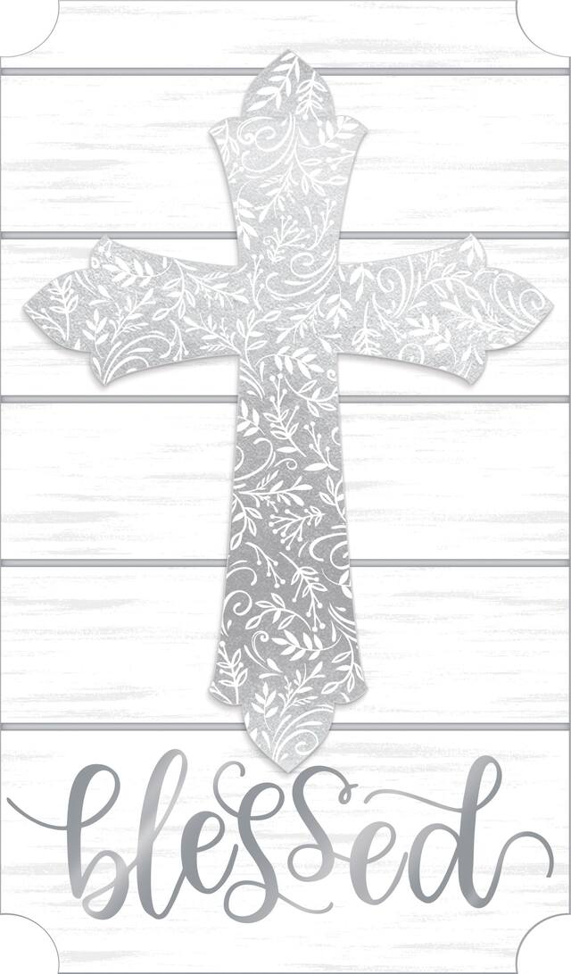 Affiche argentée scintillante style chevalet d'une croix Front_Flat